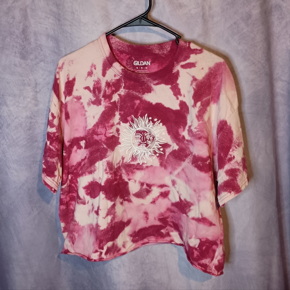 Gildan Pink Tie Dye Sun Boho Crop Top